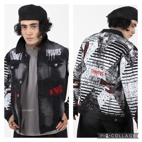 X Way The Boss Black Multi Graffiti Denim Streetwear Jacket Size Small - Picture 13 of 13